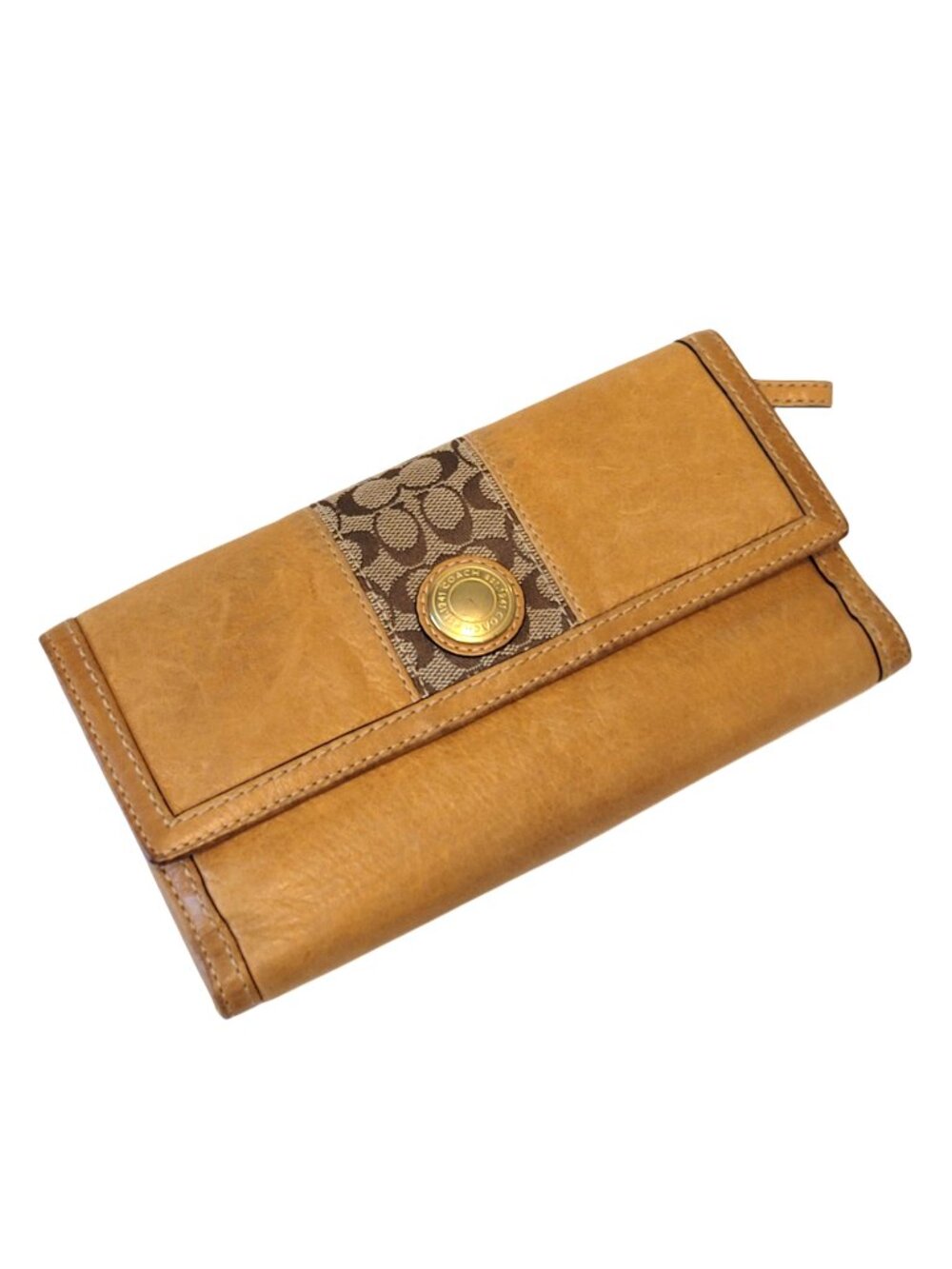 COACH Vintage Signature Stripe Leather Trifold Wallet